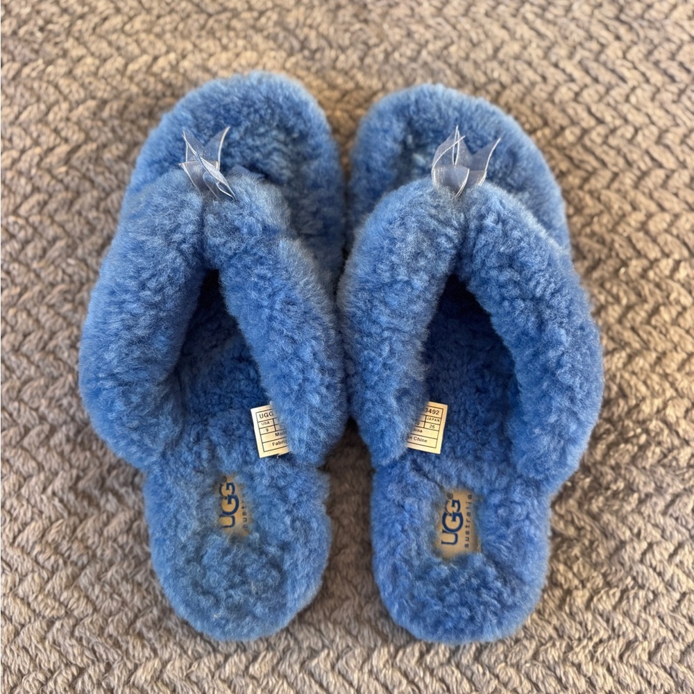UGG Blue Plush Sheepskin Slide Slippers
